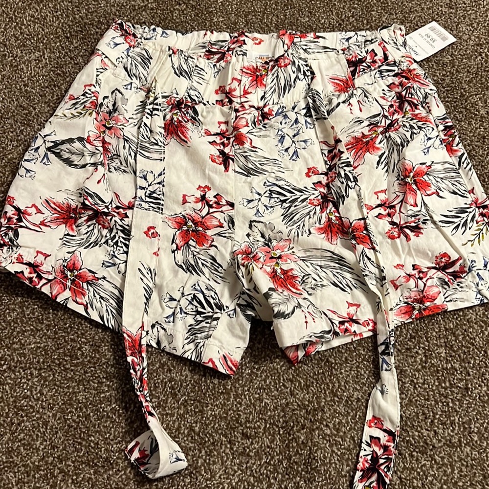 Floral print paper bag shorts